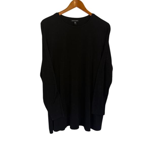 Eileen Fisher Tunic Women Large Black Tencel Lyocell Top‎ Minimalist Layering - Picture 1 of 7